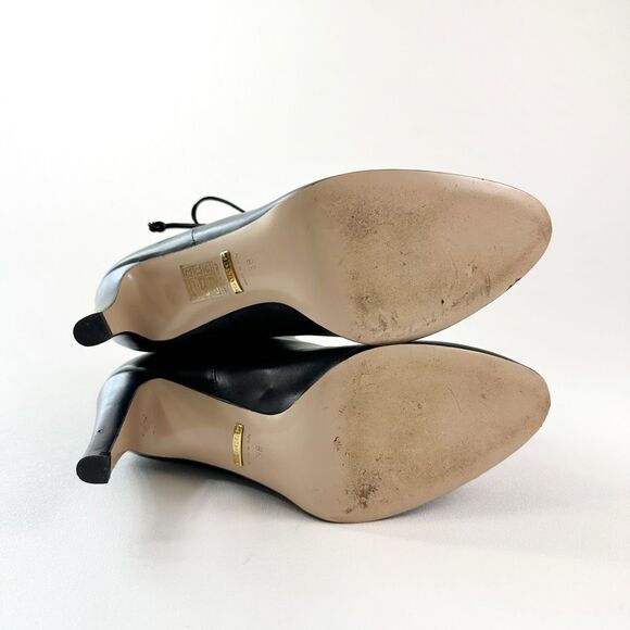 GUCCI Indya Pleated Bow Tie GG Boots Size 38 US 8 Black Leather Ankle Tie Strap - Picture 10 of 15